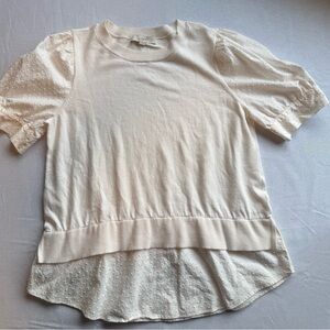 LOFT Cream Textured Puff Sleeve Blouse